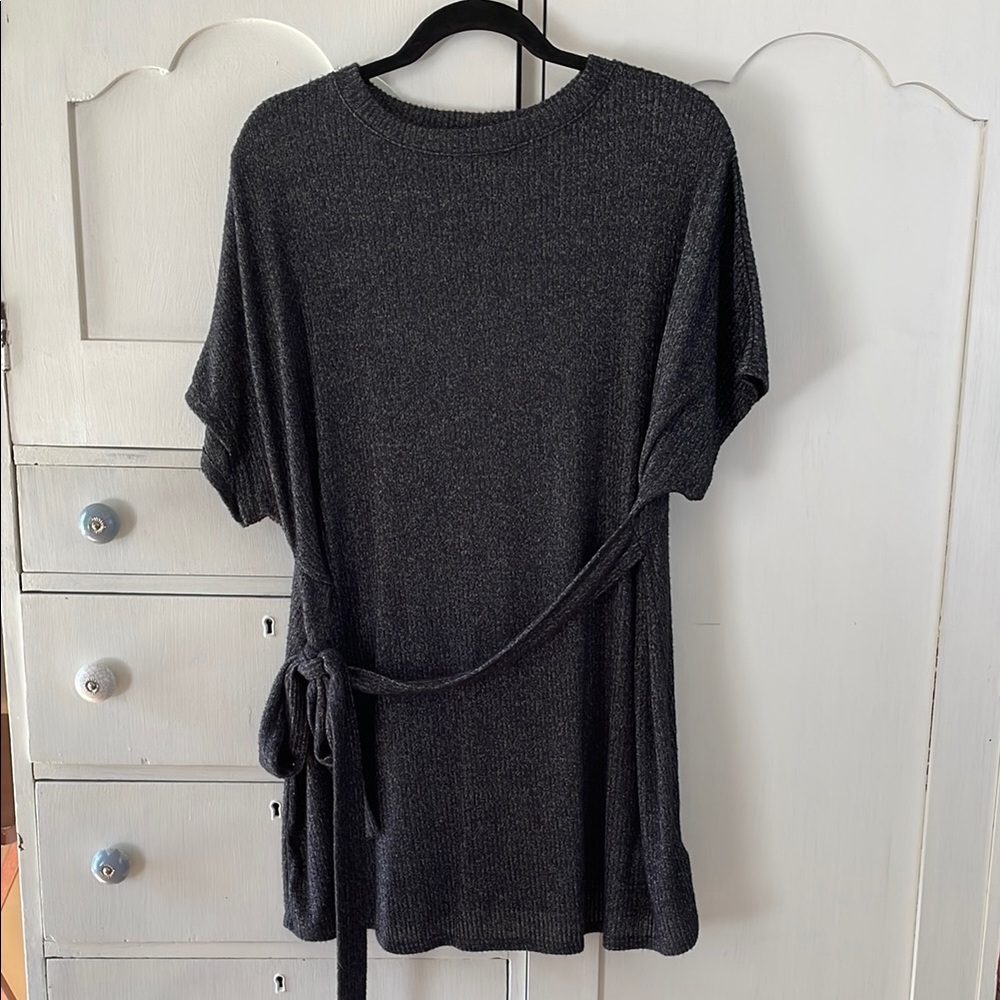 Urban Outfitters Dress Black Gray Knit Mini side tie. Small -Petite